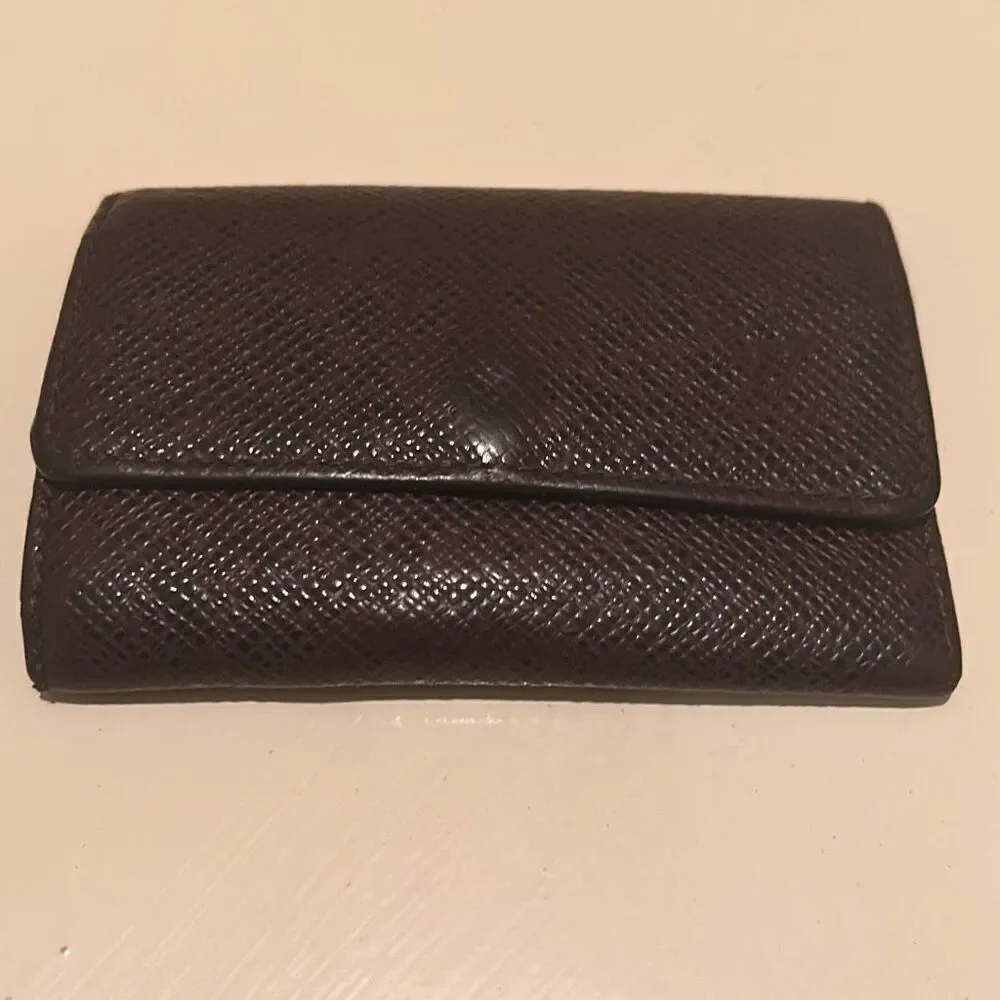 Louis Vuitton Taiga Key Holder Case Dark Brown Textured Leather Quiet Luxury